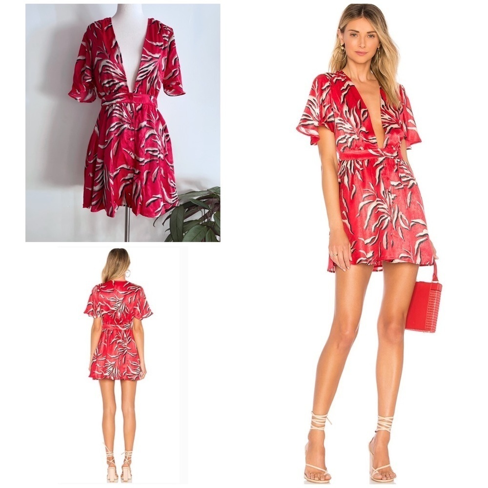 House of Harlow 1960 x REVOLVE Dawn Leaves Fond Print V Neck Dress Small​​​​​
